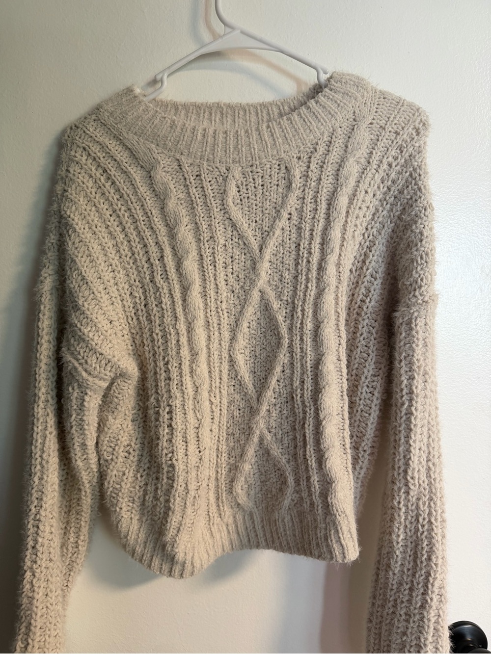 No Boundaries Cream Cable Knit Crewneck Sweater